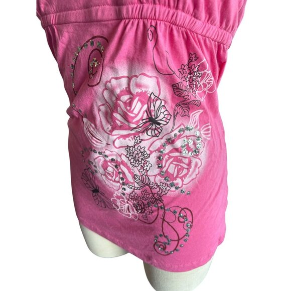 Y2K 2008 NWT Floral Rhinestone Milkmaid Tank size XL - Picture 4 of 9